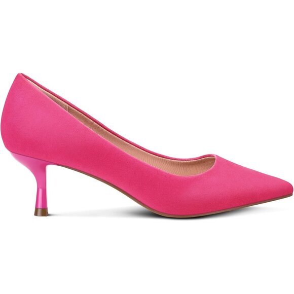 Women's Hot Pink Pumps 2 inch Kitten Heel Pointed Toe Low Heel Dress Shoes - Picture 3 of 7